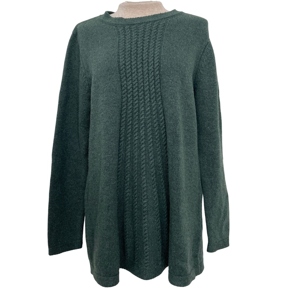 Soft Surroundings Womens Green Cable Knit Wool Blend Tunic Sweater Size L